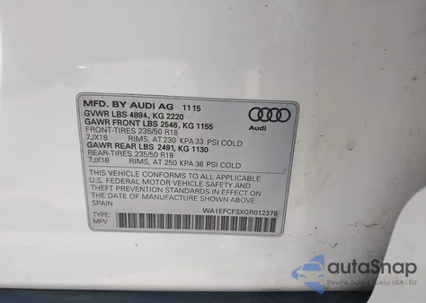 2016 Audi Q3 2.0T Premium Plus из США, поврежденный, VIN WA1EFCFSXGR012378